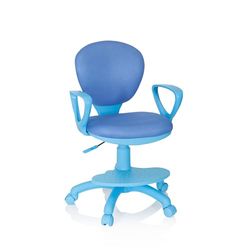 hjh OFFICE 670978 Chaise de Bureau pour Enfant Kid Colour Tissu Bleu Fauteuil pivotant pour Enfant avec Repose-Pieds et Assise réglable en Hauteur