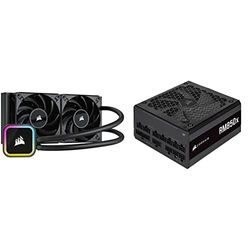 Corsair iCUE H100i RGB ELITE Refroidisseur Liquide pour Processeur Noir & RM850x 80 PLUS Gold 850 Watts Bloc d’alimentation ATX Entièrement Modulaire EU - Noir