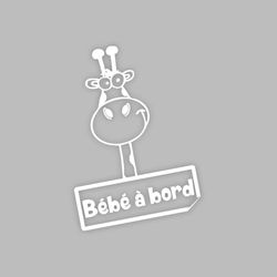 Ambiance Sticker Autocollant de Voiture Vitres Auto Bébé à Bord Tête de Girafe Blanc - H20 x L15 cm