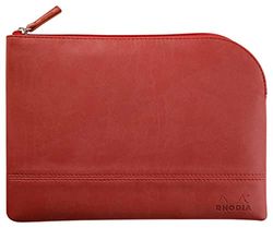 RHODIA 116628C - Faux Leather Zipped Pouch - Nacarat - Size M (16x22 cm) - Real Stitching - Orange Fabric Interior - Storage for Documents, Small Supplies