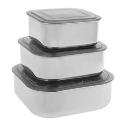 Equinox 530872 - Lote de 3 cajas de almacenamiento de alimentos (acero inoxidable, con tapa de plástico, 600 ml/900 ml/1500 ml