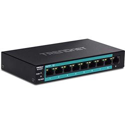TRENDnet 9-Port Unmanaged Fast Ethernet Long Range PoE+ Switch, 8 x Fast Ethernet PoE+ And 1 x Fast Ethernet Port, Extend PoE+ Up To 250m (820 ft) At 10Mbps, 1.8Gbps, 60W Power Budget, Black, TE-FP091
