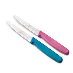 LACOR - 39087 - Couteaux de Cuisine Professionnels, Set Couteau Cuisine, Set 2 Pièces, Couteaux à Steak Dentelés, Acier Inoxydable, Série Etern, Lame de 11 cm, Bleu et Magenta
