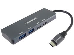 PremiumCord SuperSpeed ​​​Hub USB-C naar 2X USB-C en 2X USB A, USB 3.2 Gen 1, 5 Gbit/s, opladen 5V, stekker naar bus, aluminium, lengte 15 cm