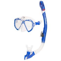 AKTIVE Aqua Sport Dykglasögon med torrt rör vuxna, kamerafäste, avgasventil, silikon, fri latex, härdat glaslinser, TPR-munstycke, tät passform, flexibel sektion (54263)