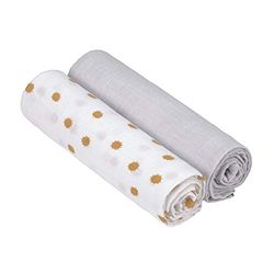 LÄSSIG Bébé Couverture de puériculture Drap de puériculture Lot de 2 en coton 120 x 120 cm/ Swaddle & Burp Blanket XL Adventure Dragonfly