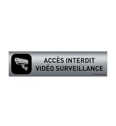AUA SIGNALETIQUE - Plaque Aluminium brossé imprimé AluSign DARK - 200x50 mm - Double Face adhésif au dos (Accès interdit vidéo)