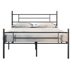 Novilla Rete Letto Matrimoniale 180x200 Struttura Letto con Testiera e Pediera, Supporto a Doghe in Acciaio, Design Antiscivolo per Materasso, Spazio di Archiviazione Sotto il Letto, Nero