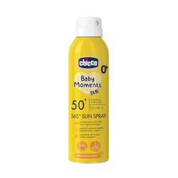 Chicco Spray Solare Protezione SPF 50 + Per Bambini, Resistente all'Acqua, Facile Da Applicare Con Sistema di Erogazione a 360°, Protezione Contro UVA, UVB e Infrarossi, Senza Alcol, 0 Mesi +, 150 ml
