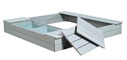 roba Sabbiera per Bambini - per Esterno / Giardino - 4 Sedute Rimovibili - 2 Vasche di Plastica per Riporre Giocattoli e Colori - Legno Grigio