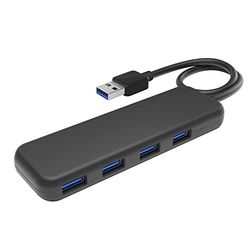 KabelDirekt Hub USB 3.0 de 4 portas (design fino, plug & play no PC/notebook/Mac, 4 tomadas USB-A/1 tomada USB-A, para mais conexões USB, SuperSpeed/5Gbit/s, preto)