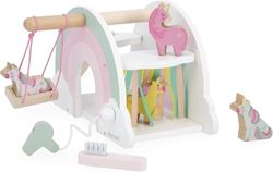 Janod Casa Tema Juguetes de Madera FSC-Incluye 6 Accesorios : 4 Unicornios, 1 secador de Pelo, 1 Cepillo, 1 Columpio, 1 tobogán-A Partir de 18 Meses-J08591 (JURATOYS J08591)