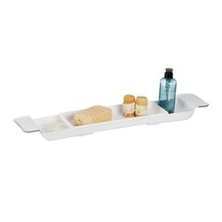Relaxdays extraíble Bandeja para Bañera, Extensible 55,5-78 cm, Plástico, Agujeros de Drenaje de Agua, Antideslizante, Blanco