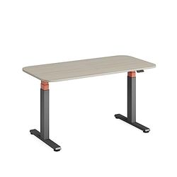 Steelcase Solo, bureau réglable en hauteur avec plateau Acacia et base Merle avec couleur accent Safran (140 x 70 cm)