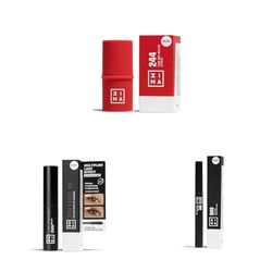 3INA MAKEUP - The No-Rules Stick 244 (Mini) + The 24H Level Up Mascara 900 (Mini) + The 24H Pen Eyeliner 900 (Mini) - Travel Size Set for Every Day - Mascara + Eyeliner + Blush - Vegan - Cruelty Free