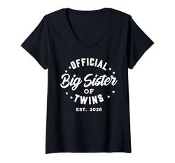 Womens Official Big Sister of Twins 2026 Baby Announcement Gifts V-Neck T-Shirt