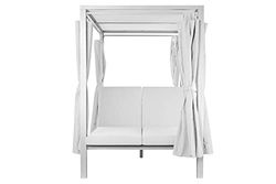 DRW Cama Chill out con Doble toldo Aluminio Blanco y Textil Blanco con Cortinas y colchonetas 148X188X205 cm