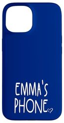 Emma's Phone Emma Nom personnalisé Blanc Bleu Coque pour iPhone 15