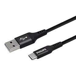 PHILIPS DLC5206A/00 - Cavo USB A a USB-C - 200 cm - Cavo di ricarica intrecciato - Nero