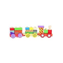 Van Manen 2Play houten takel met wagons, houten speelgoed, houten spoorbaan met kleurrijke bouwblokken, speelgoed voor kinderen, 610063, meerkleurig