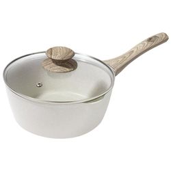 Rainberg Saucepan with Lid, Nonstick Milk Pan Suitable with Induction, Gas and Electric Hobs, Cooking Pot with Pour Spout. (Beige, 18cm)