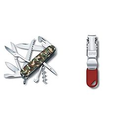 Victorinox, Huntsman, coltellino svizzero (15 funzioni, forbici, seghetto per legno, cavatappi) mimetico & Nail Clipper, tagliaunghie (2 funzioni, tagliaunghie, occhiello di fissaggio), colore rosso