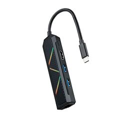 Multifunctionele USB-C hub met 2 USB-A-poorten, 1 USB-C poort voor opladen, HDMI-uitgang en RJ45-poort. Ideaal voor het uitbreiden van USB-C-apparaatverbindingen.