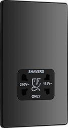 BG Enchufe eléctrico de doble voltaje para afeitadora, enchufe de cargador de cepillo de dientes eléctrico para baños, placa frontal sin tornillos, bordes redondos, Evolve, 2 pines, cromo negro, 115