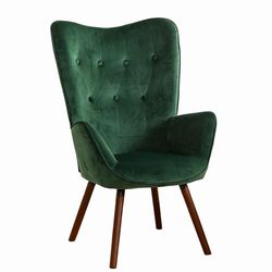 39F FURNITURE DREAM Fauteuil rétro scandinave pour Salon, Salle à Manger, Bureau avec revêtement en Velours, accoudoirs rembourrés et Pieds en Bois Massif, Vert, 68 x 73 x 106 cm