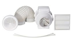 Airflow® Aventa - Kit Completo Extractor Baño/Cocina 125mm | Temporizador (2-30 min) + 6m Tubo + Rejillas Blanco/Cromo | 2 Velocidades Silencioso | Fácil Instalación | Garantía 3 Años