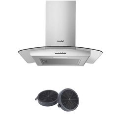 COMFEE' Canopy Cooker Hood 60 cm GLAV17SS-60 with LED Light & Glass Chimney Hoods, 600mm Kitchen Extractor Fan Stainless Steel with Recirculating Carbon Charcoal Filter