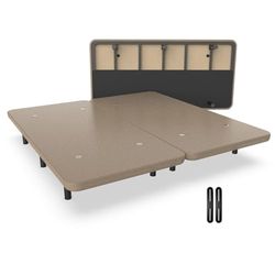 Nalui - Base tapissée 180 x 200 cm renforcée avec 12 Pieds de Hauteur 25 cm et 5 Barres transversales, revêtement 3D et 8 soupapes d'aération. Fabriqué en Espagne | Beige (2 Bases de 90 cm avec