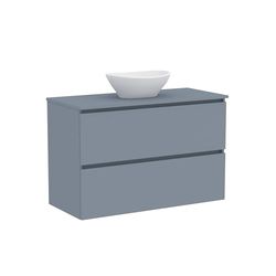 Baikal Mueble de Baño Klay. Mueble MONTADO. 2 Cajones Suspendido con Lavabo sobre Encimera. Armario de Baño. Lavabo Ceramico. 100cm Azul.