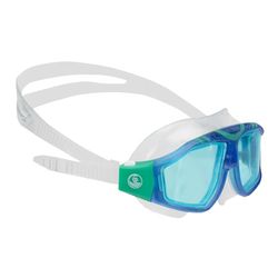AQUASTIC Shelly JR Masque de plongée pour Enfant avec Double fenêtre en Verre trempé Bracelet en Silicone résistant et Tablier Sécurité et Protection Bleu
