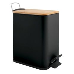 Spirella, Poubelle à pédale 5 litres, Modèle Erik, Rectangulaire, Fermeture Douce et silencieuse grâce au système Slow Close, Utilisation sécurisée avec des pédales antidérapantes, Noir Mat