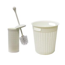 JVL Loop Toilet Brush and Round Plastic Bin-White, Polypropylene, One Size