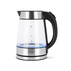 Livoo - Bollitore in vetro - acciaio inossidabile e vetro borosilicato, 1,7 L, 2200 W, retroilluminazione blu