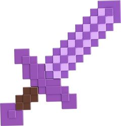 Mattel Minecraft Espada encantada de juguete, accesorio morado para el juego con diseño pixelado, +6 años (HTL93)