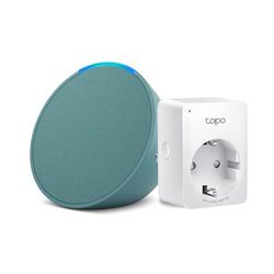 Echo Pop | Verde petrolio + TP-Link Tapo Presa intelligente, compatibile con Alexa - Kit di base per Casa Intelligente
