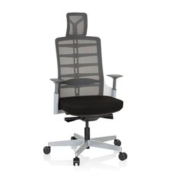 hjh OFFICE 640410 Silla de Oficina SKARIF Tela/Tejido de Malla, Blanco/Gris/Negro, Silla de Ejecutivo, Respaldo con Apoyo Lumbar