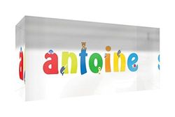 Little Helper Souvenir Décoratif en Acrylique Transparent Poli comme Diamant Style Illustratif Coloré avec le Nom de Jeune Garçon Antoine 5 x 15 x 2 cm Petit