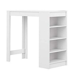 TEMAHOME Aravis Mesa bar com armazenamento, placa de partículas de melamina, branco, 115 x 50 x 102,7 cm