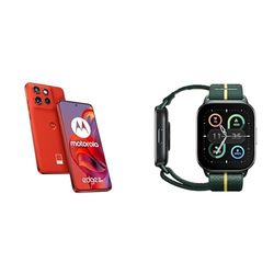 Moto Edge50 Neo Pantone Poinciana with CO2 Offset and Moto watch fit, PANTONE Trekking Green
