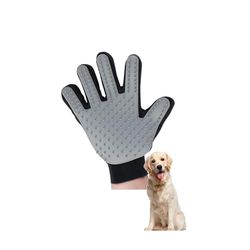 Borstelhandschoen voor huisdieren, kammen en masseren voor honden en katten, van siliconen en polyester, 16 x 23 cm, grijs en zwart