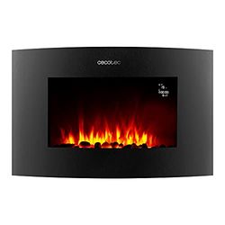 Cecotec Elektrische Open Haard ReadyWarm 3550 Curved Flames Connected. 35” met een maximum vermogen van 2000 W, Besturing via wifi, Afstandsbediening, Gebogen getemperd glaspaneel, Automatische en regelbare vlam, Wekelijkse timer, Open-deur sensor