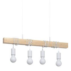 Eglo Candeeiro de teto Townshend, candeeiro de teto vintage de 4 focos em design industrial, candeeiro suspenso retro de aço e madeira, cor branca, castanho, suporte de lâmpada E27