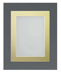 Frame Company Watson Grey Picture Photo Frame fitted with Perspex, 6x4 inch with Gold Mount for image size 5x3 inch