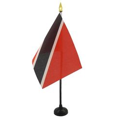 AZ FLAG Bandiera da Tavolo Trinidad E Tobago 15x10cm Punta Dorata - Piccola BANDIERINA TRINIDADIANA 10 x 15 cm