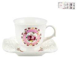 Royal Norfolk 725388 Set 6 Tazze caffè, Porcellana, Decoro Fiori Rosa, con Piattino
