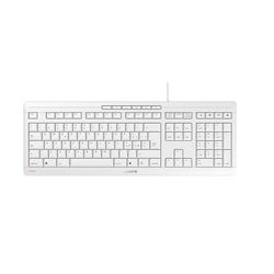 CHERRY STREAM KEYBOARD, Tastiera con filo, Layout per l'Italia (QWERTY), Battitura silenziosa dei tasti, Sensazione di digitazione unica, Design piatto, Colore bianco-grigio